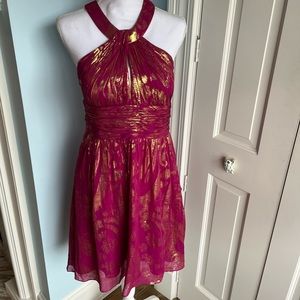 Aidan Mattox Pink/Gold Halter Dress (Size US 10)